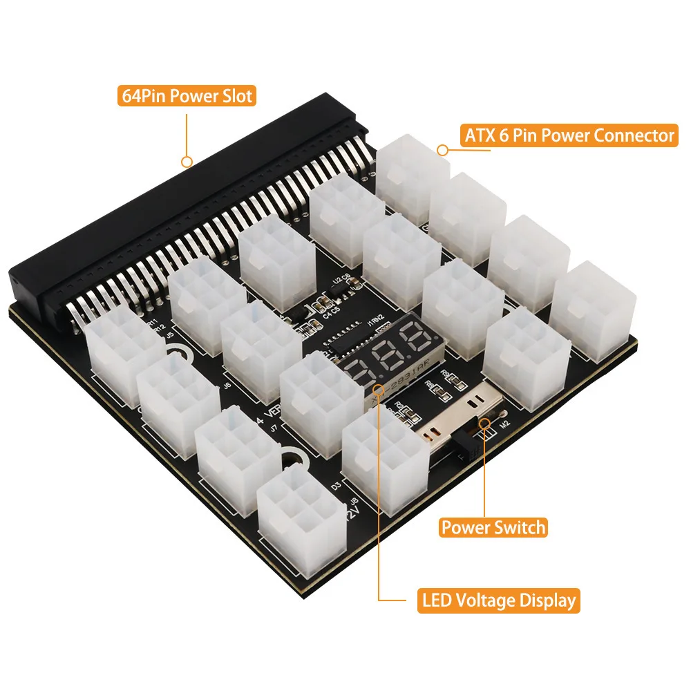 PCI-E 12В 50Pin до ATX 17 x 6Pin блок питания серверный адаптер коммутационная плата для DELL 750