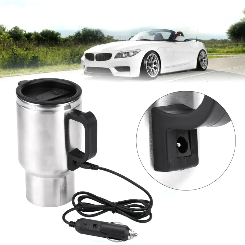 

500ML Car Based Heating Stainless Steel Cup Kettle 12V Travel Coffee Heated Mug Home Office Thermostat Thermal Cup Bottle