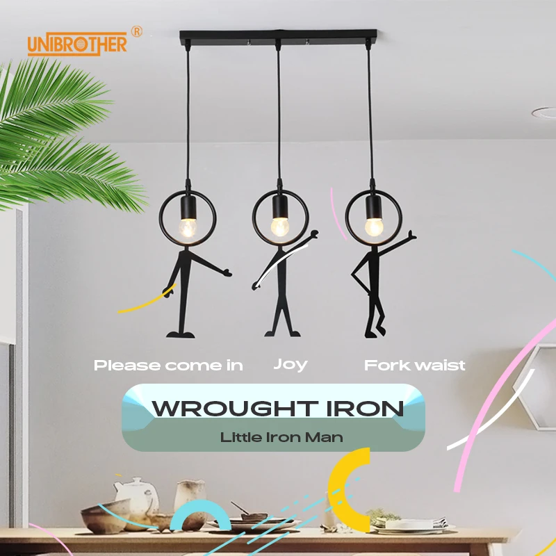 

E27 креативный маленький человек качели светодиодный подвесной светильник мультфильм качели подвесной светильник детская комната Ресторан...