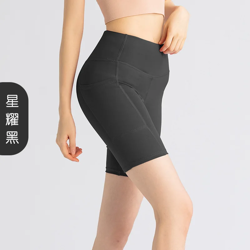 

Tights Pant Women's Summer 5-Point Shorts Sport Side Pocket Peach High Waist Hip Lifting Fitness Fast Dry Outdoor Running Suit