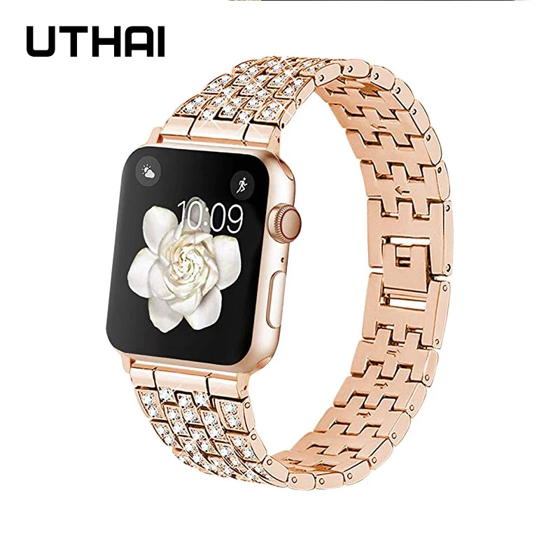 Ремешок UTHAI P70 для Apple Watch 1/2/3 40 мм 38 из нержавеющей стали с бриллиантами | Наручные