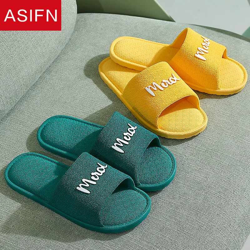 

ASIFN Summer Men's Slippers Simple Bathroom Lettle Home Non-slip Soft Bottom Indoor Ladies Flip Flops Slides Men Women Shoes