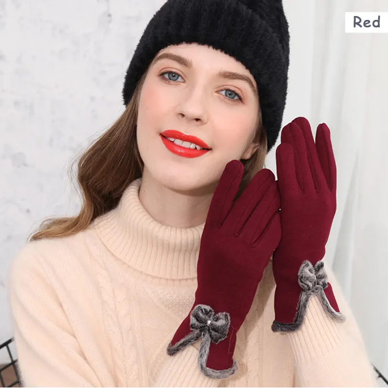Модные зимние перчатки с бантиком Guantes милые плюшевые для девушек кашемировые
