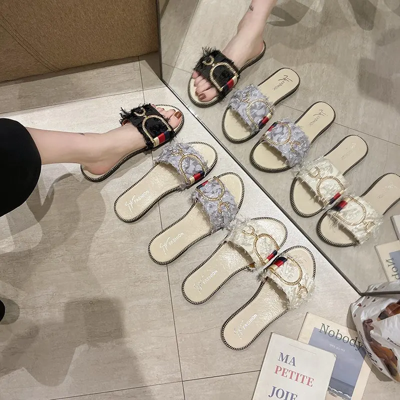 

Summer High Quality Women Sandals Non-Slip Flat Bottom Rhinestone Ladies Slippers Beach Shoes Fashion Home Office Women Slippers