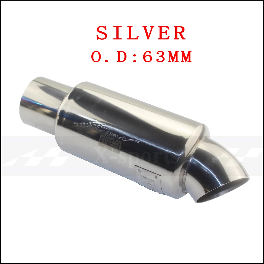 silver 63mm Выхлопная труба для автомобиля, мотоцикла, глушитель, выхлопная труба, высокое качество, универсальная нержавеющая сталь 304, 63 мм, 51 мм, 5 цветов, глушитель, выхлопная труба - Цвет: silver 63mm