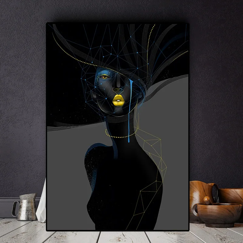 Абстрактная Картина на холсте черной женщины с золотыми губами и глазами картина