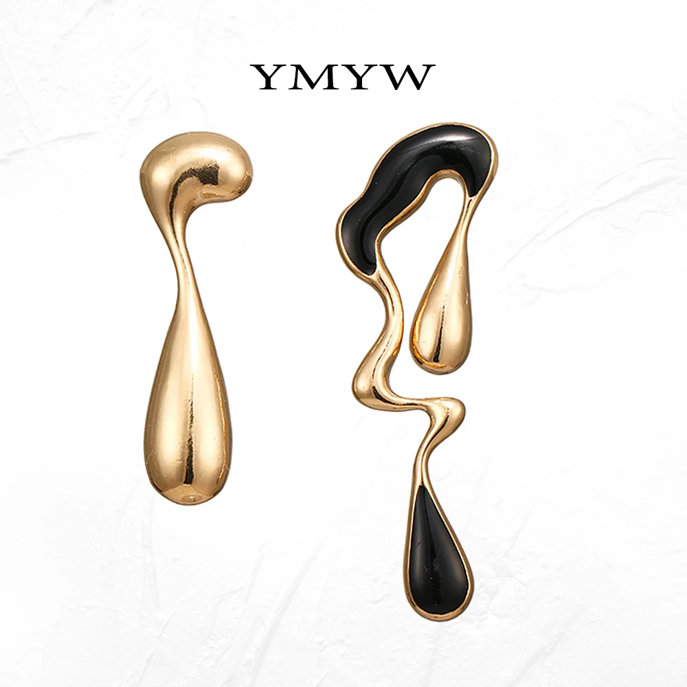 YMYW уникальные золотые металлические асимметричные серьги гвоздики с черной