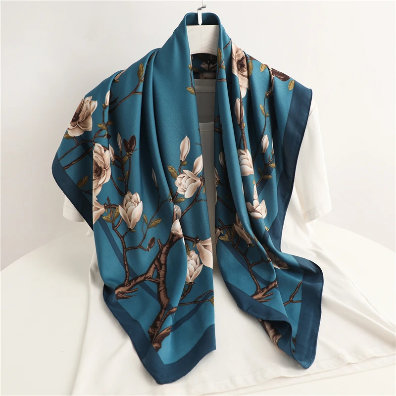 2022 саржевый квадратный шарф Хиджаб Женский цветочный принт пляжные палантины