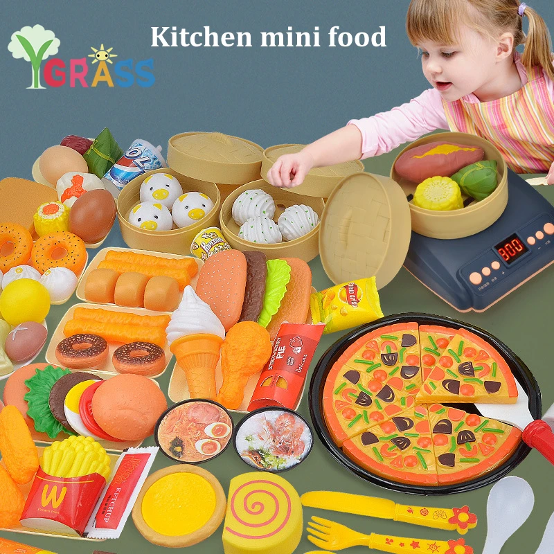 

Pretend Play Kitchen Toys For Girls Mini Fake Food Cooking Pots Set Kids Miniature Ice Cream Children Educational Classic Toy
