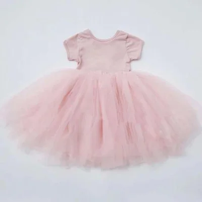 pink Новые платья для девочек модное Сетчатое платье принцессы с короткими рукавами популярная Классическая Летняя одежда для девочек RT396 - Цвет: pink