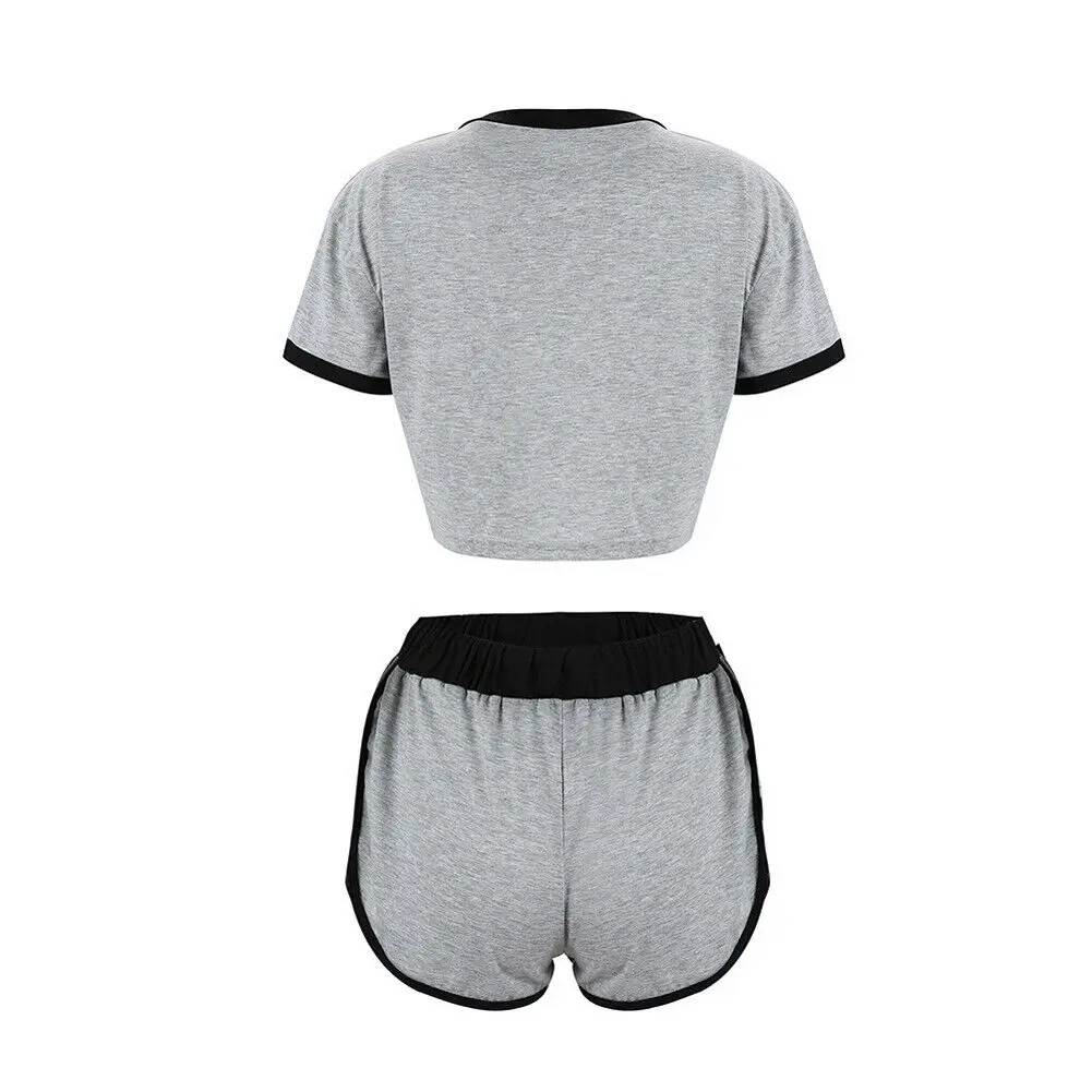 

Women Clothes Set T-shirts Shorts Crop Tops Short Sleeve Solid Round Neck Elastic Waist 2Pcs Sport Tracksuit Casual Suit