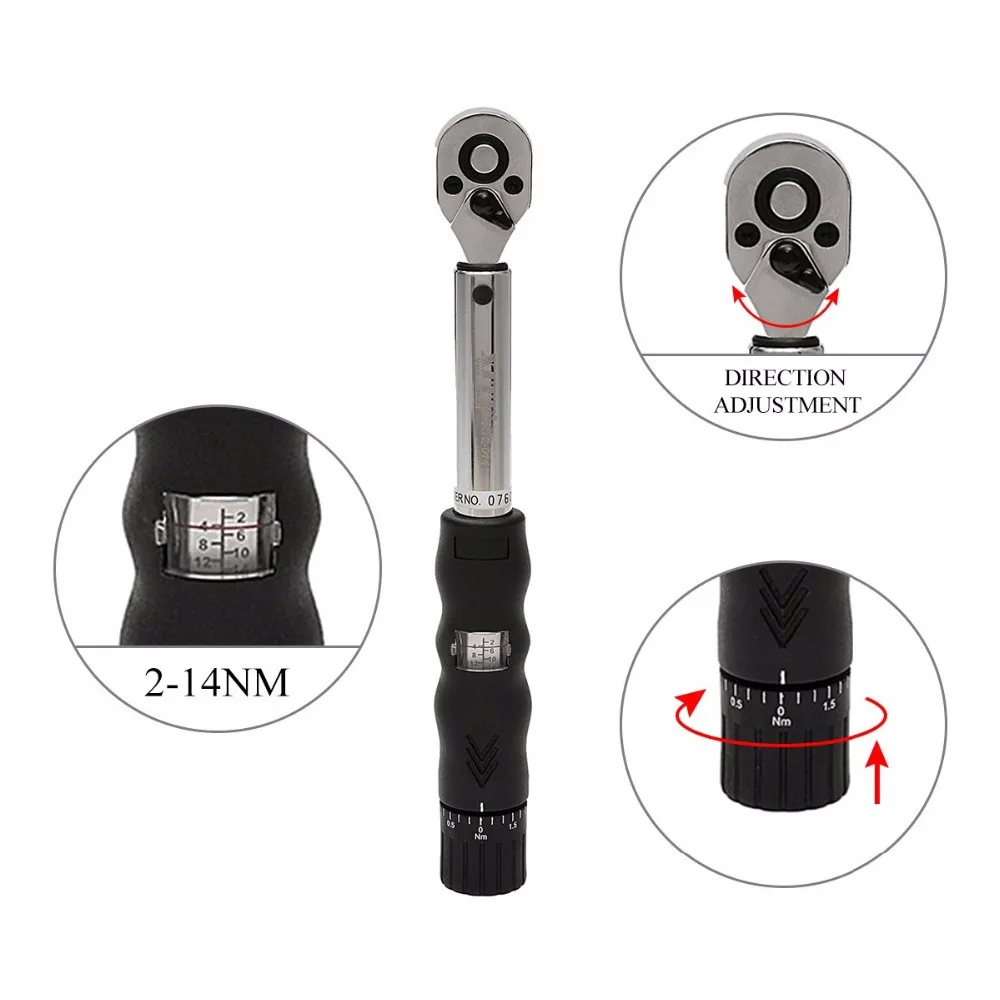 Велосипедный динамометрический ключ для велосипеда DRILLPRO 1/4-дюймовый велосипедный динамометрический ключ для велосипеда Набор торцевых головок комплект шестигранный ключ инструмент 2~ 14 нм