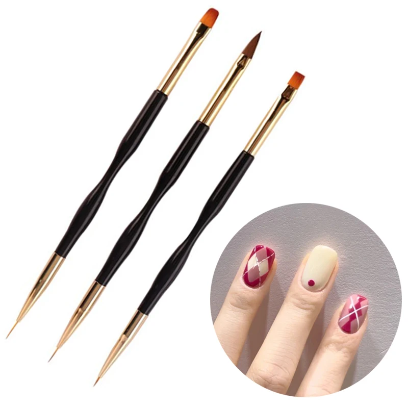 

3pcs Painting Nail Art Brush Stripe Double Head Drawing Flower Design Strips Lines Liner DIY Drawing Pen French Manicure Tools