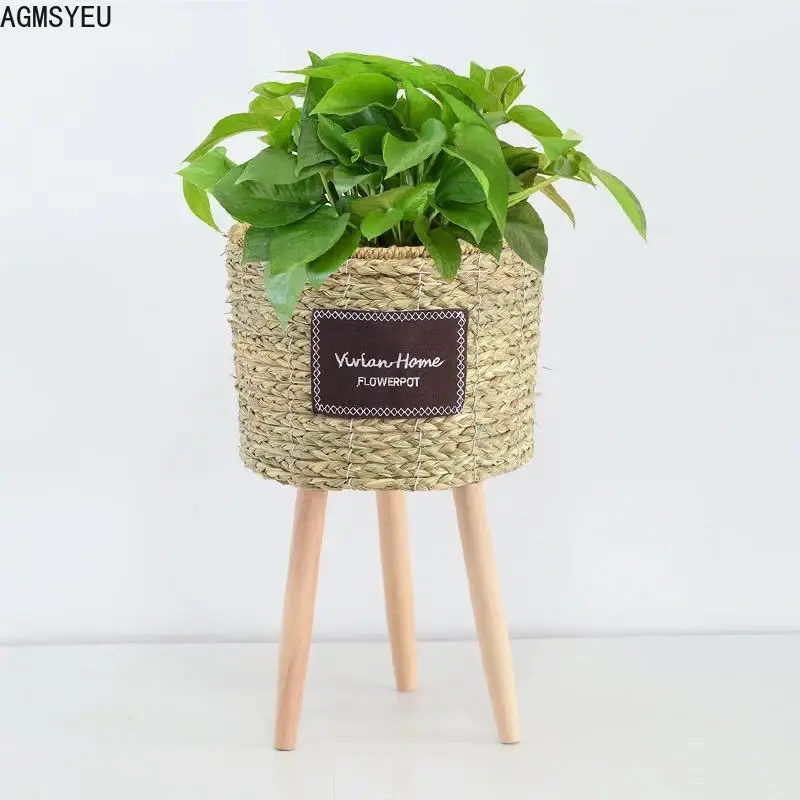 AGMSYEU креативная соломенная цветочная корзина цветочный горшок с ножкой