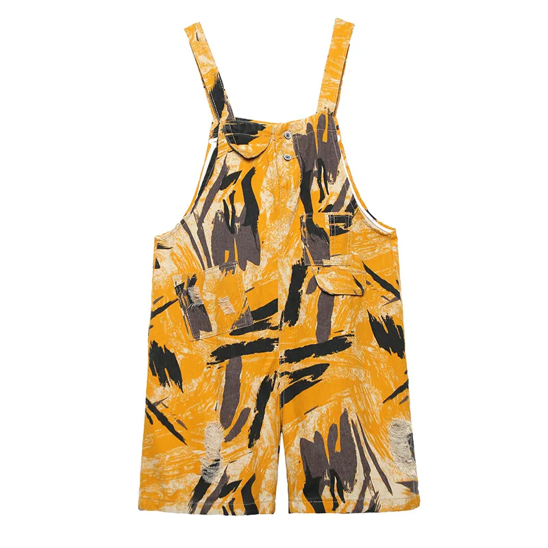 

QING MO Yellow Women Summer Overalls 2020 Women Graffiti Printed Overalls Female Denim Overalls Safari Style ZQY3563