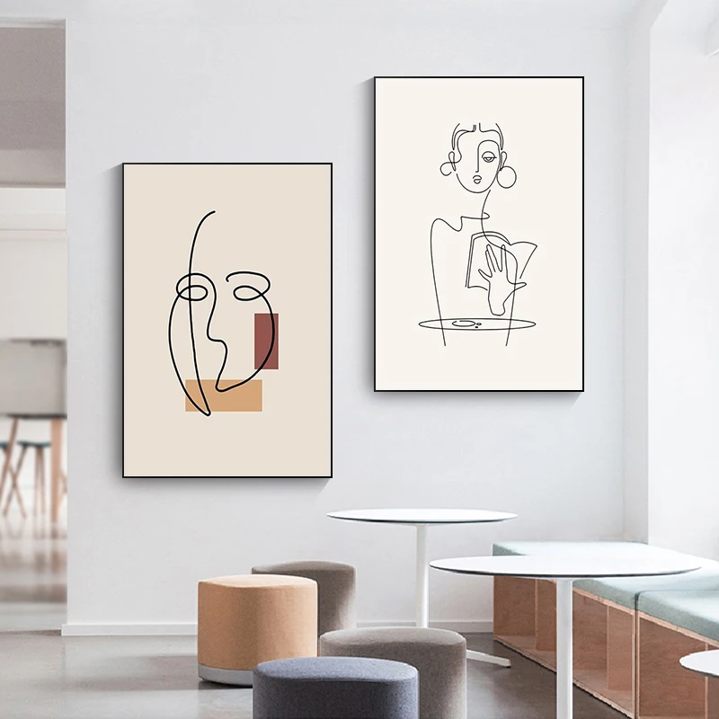 

Line WomanBody Face Wall Abstract Art Canvas Poster Retro Print Painting Nordic Minimalism Picture Modern Living Room Decoration