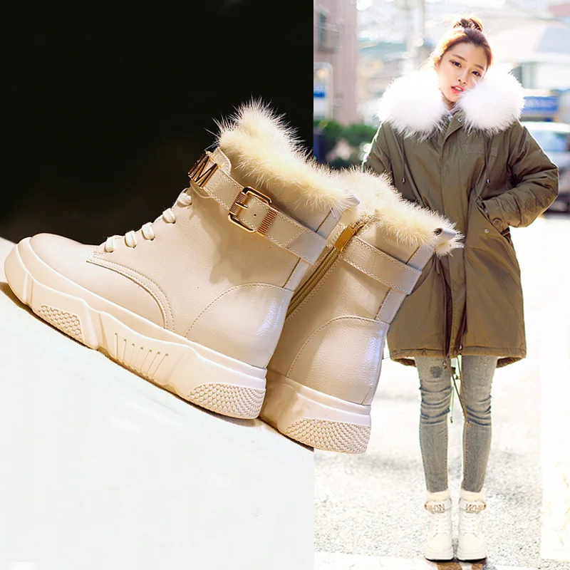 

2021 Women Boots Real Leather Winter New Fashion Brand Plush Snow Boots Lady Shoes Female Brand Warm Black Shoes Fur Black Boots