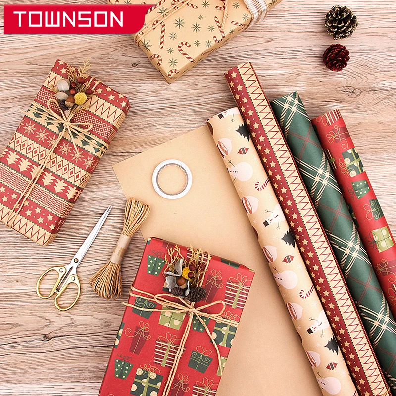 

Рождественская крафт-бумага, набор для самостоятельной упаковки рождественских подарков, бумажное Рождественское украшение бумага