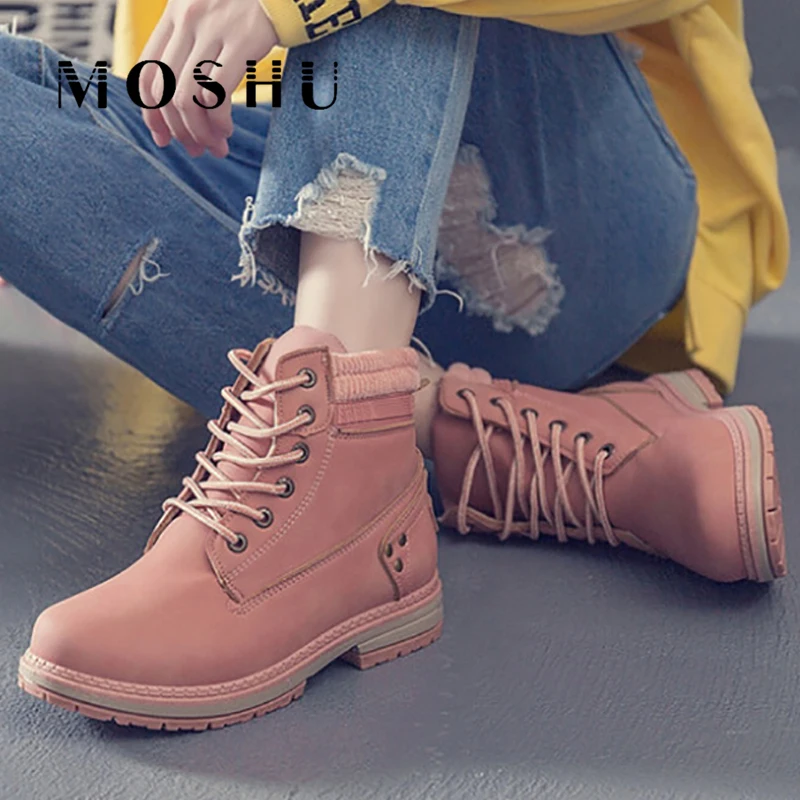 Ботинки женские зимние на шнуровке из ПУ кожи водонепроницаемые|Женские