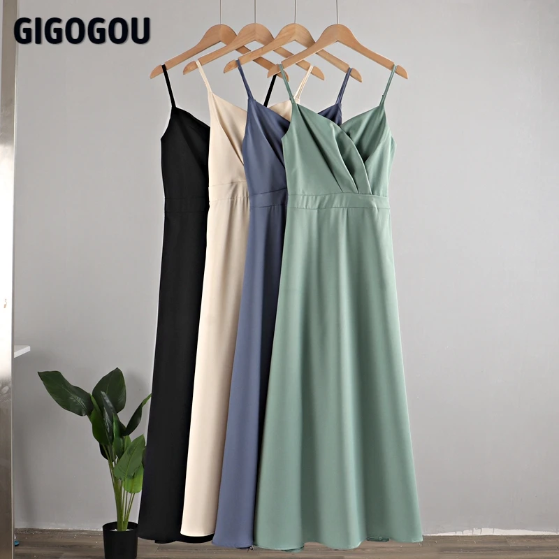 GIGOGOU новое женское сексуальное платье с глубоким v образным вырезом однотонное