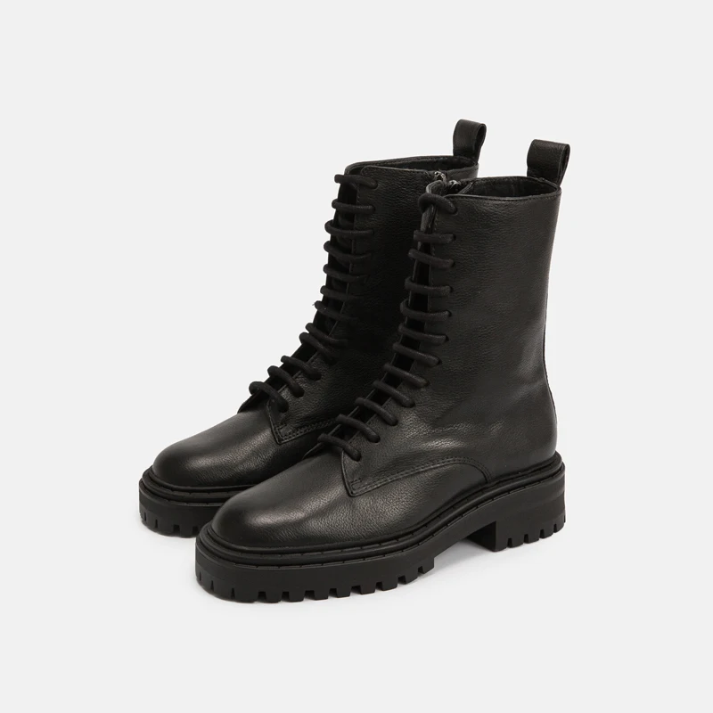 2021 Winter Women's Boots British Style Short Boots Real Leather Thick-soled Martin Boots Thick Heel Thicken Warm Outdoor Boot