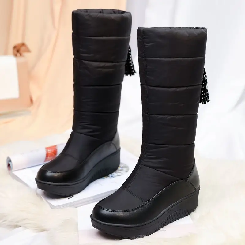 Женские сапоги с Плюшевым Мехом ZALAVOR теплые простые до колена на толстой подошве