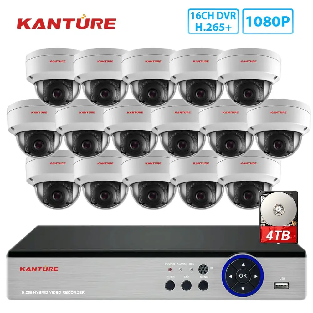 KANTURE h.265+ 16CH 2-мегапиксельная система видеонаблюдения 1080P камера безопасности, уличная Водонепроницаемая камера ночного видения, комплект видеонаблюдения