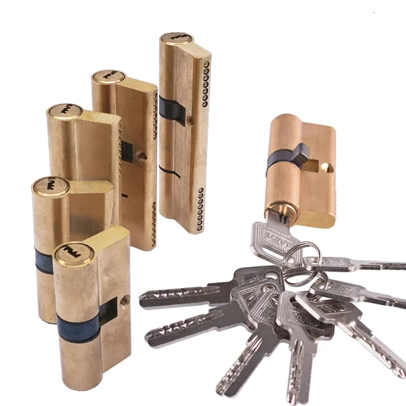 

65/70mm cylindrical pure copper AB lock cylinder AB key anti-theft entrance brass door lock single row marble lock cylinder