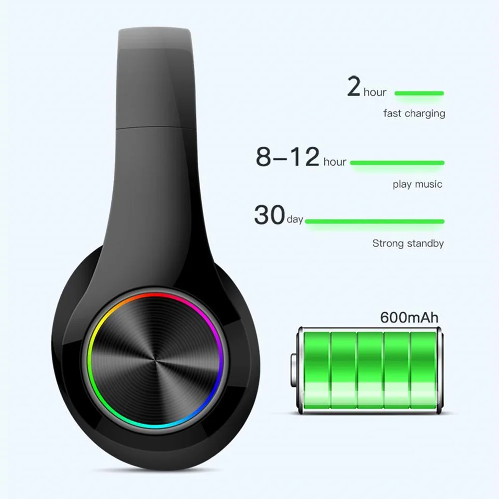 

ONLIVING Bluetooth Headphones Wireless Portable Folding Headset Support Call Mp3 Player with Microphone Led Colorful Lights