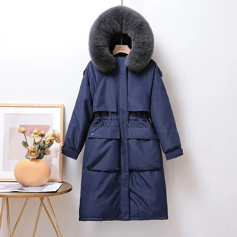 

Down Jacket Women's Mid Length Over Knee Thickened Waist Korean Style Overcoming Coat Solid Elegant Femme Warm Winter Overcoat