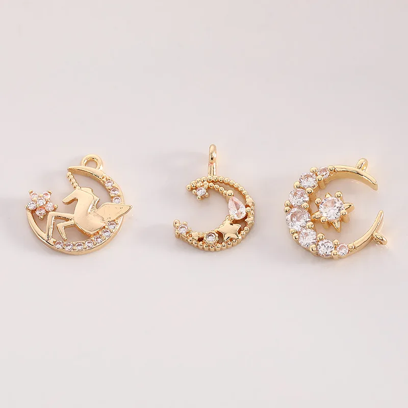 

14k Gold covered zircon Star Moon Pendant diamond Unicorn Earrings Pendant DIY handmade jewelry accessories