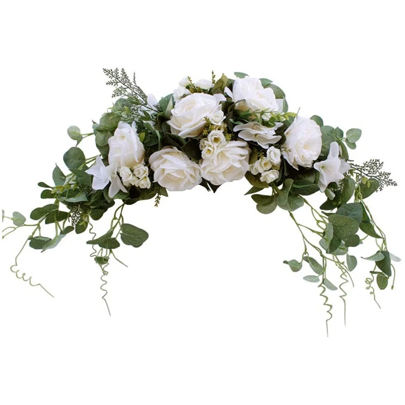 

Artificial Rose Flower Swag Wreath 23.6 Inch Handmade Floral Garland Decorative Swag With Green Leaves