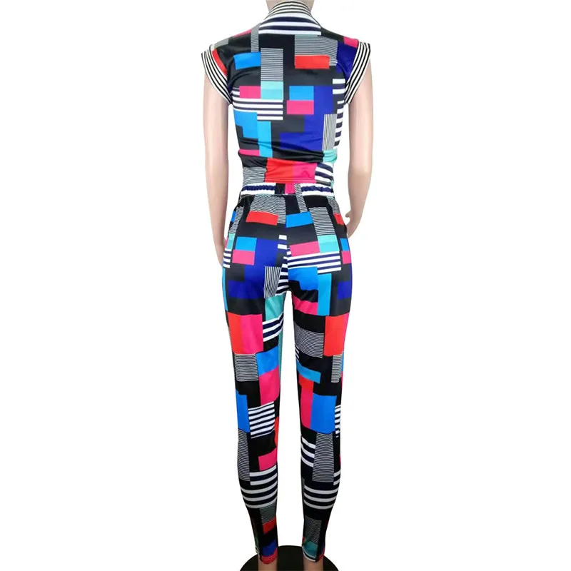 

Printed Sexy 2 Piece Set Summer Clothes for Women Short Sleeve Round Neck Crop Tshirt and High Waist Pencil Pants Causal Outfits