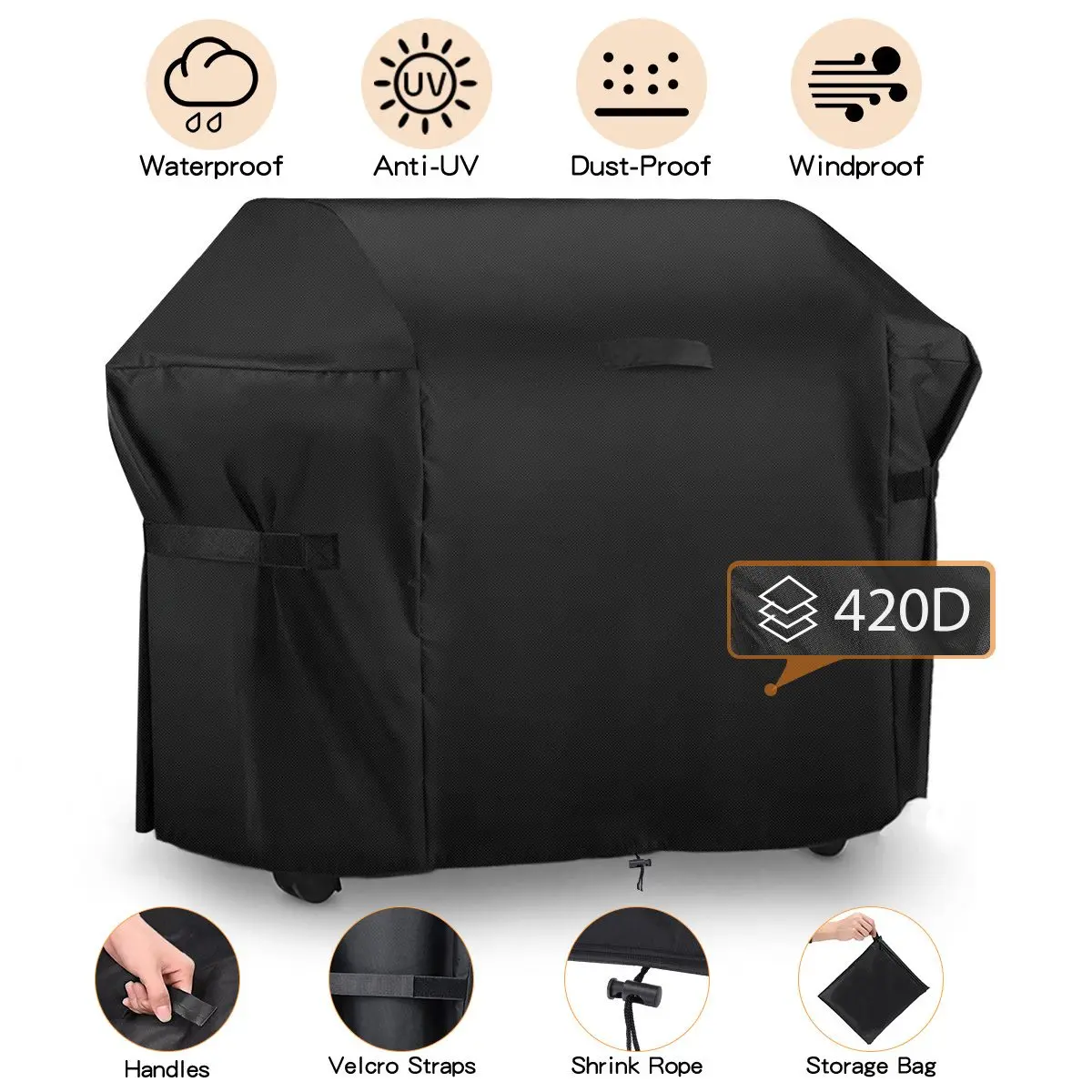 

Чехол для барбекю 420D из ткани Оксфорд, водонепроницаемый пылезащитный чехол для гриля, защита от дождя, уличный чехол для барбекю, круглый ч...