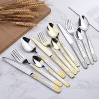 4pcsx6 embossed cutlery gold plated steak cutlery wheat ear cutlery cutlery set spoon set
