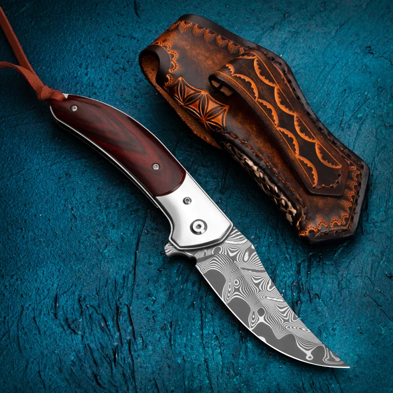 HUANGFU складной нож из дамасской стали с эффектом мороза охотничий инструмент для