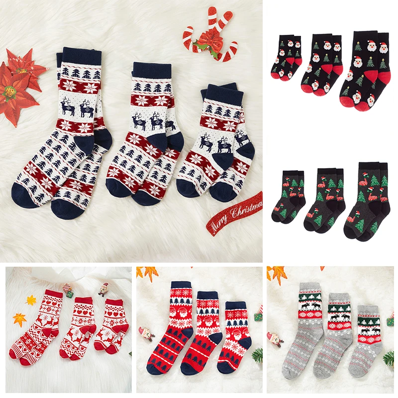 Parent-child Christmas Socks Family Matching Cotton Socks Winter Autumn Xmas Baby Girls Boys Kids Socks New