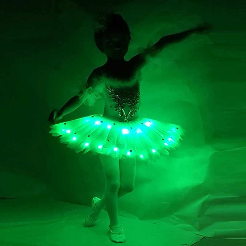 

2020 New Girls' Swan Ballet Dress Dance Costume Tutu Skirt with LED Display 5 Colors XXXS-XXXL