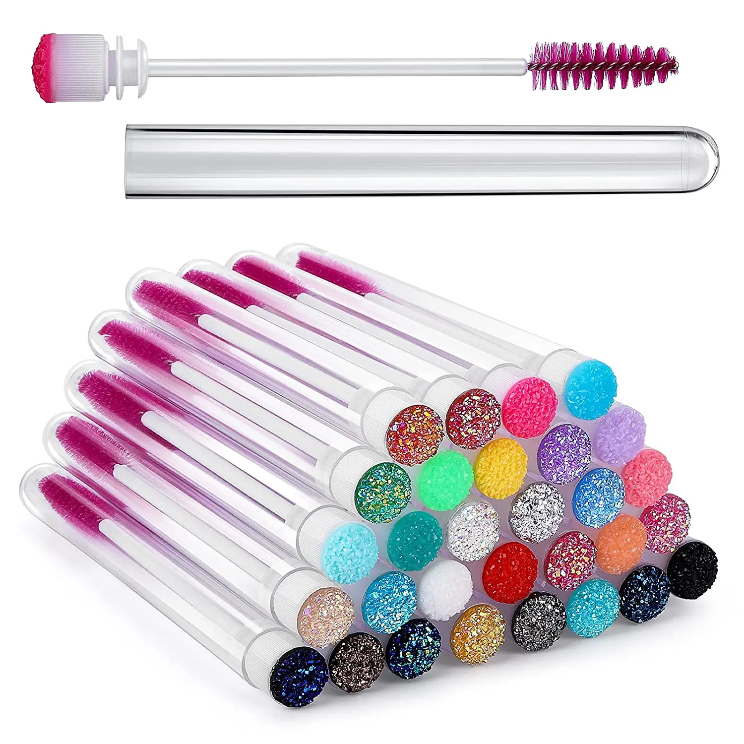 

50 pieces crystal mascara wand extension eyelash applicator eyelash brush 50 pieces diamond brush tube makeup kit