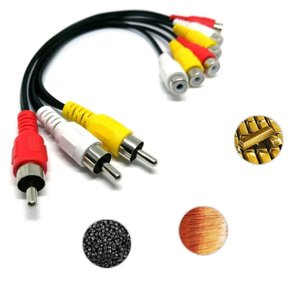 3 RCA Мужской до 6 гнездовой разъем Разделение ter 3RCA кабель адаптера AV аудио