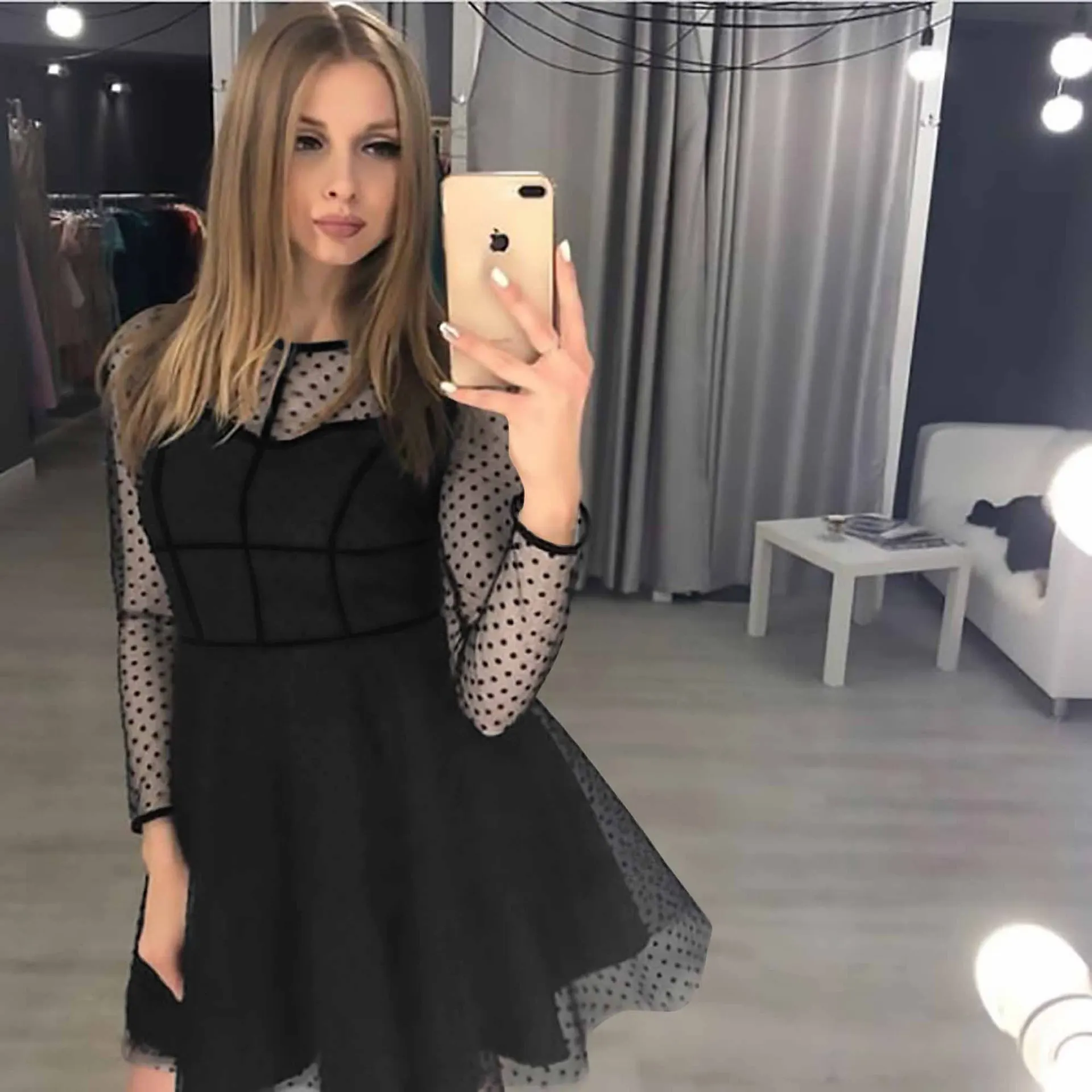 BacklakeGirls Мини коктейльные платья из тюля с овальным вырезом и длинными рукавами, женские Коктейльные Вечерние платья с молнией сзади