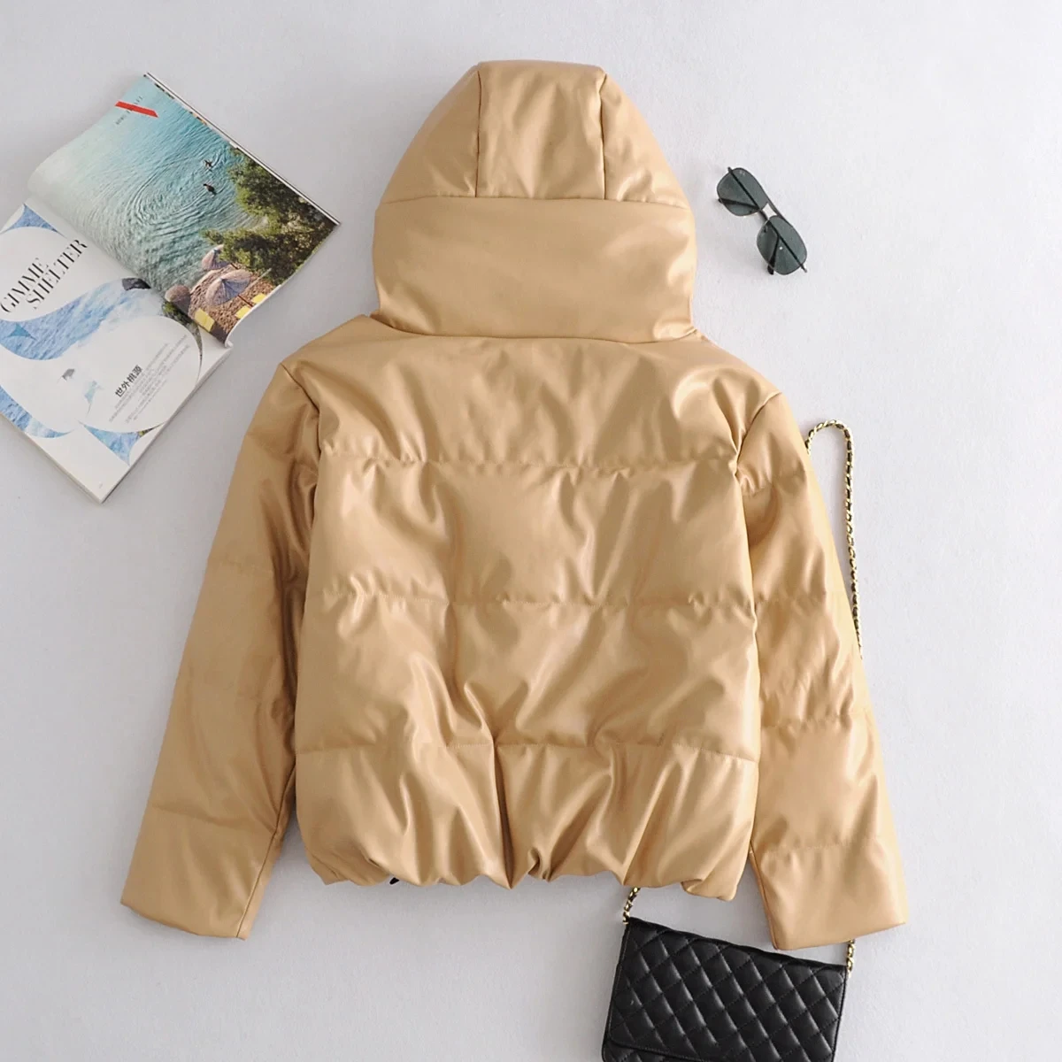 

Women Padded PU Coat Streetwear Parka leather Jacket Warm Long Sleeve Outwear Motorcycle Black Short Jacket 2021