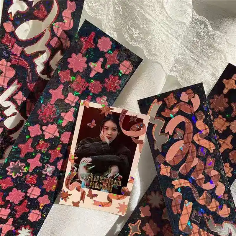 

Korean charm Fantasy Ribbon Laser Stickers DIY Scrapbook Idol Card Album Couple Gift Stationery Decorative Stickers Personalized