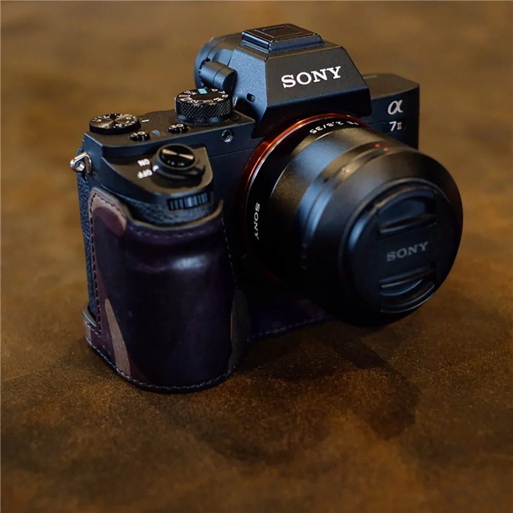 Кожаный чехол для камеры Sony A7RM2 камуфляжный с изображением из кожи камеры|Сумки