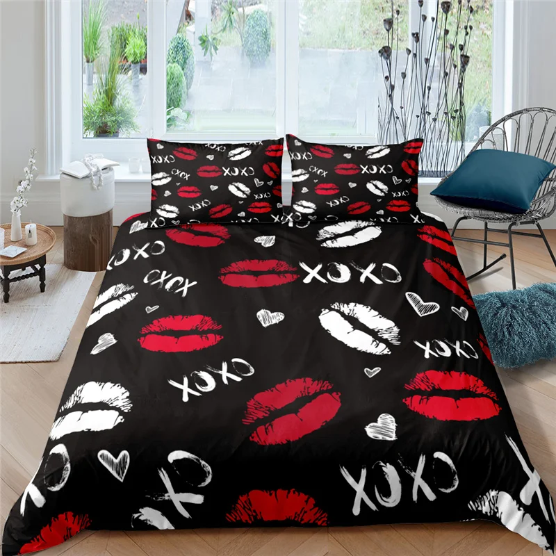 

Дома класса люкс с принтом губ 2/3 шт мягкой пододеяльник наволочка Queen и King Размеры детская Постельное белье EU/US/AU Размеры