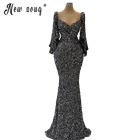В африканском стиле; Вечерние платья со блестками бисером Русалка арабское выпускное платье Robe De Soiree с длинным рукавом официальная Вечеринка ночь платье размера плюс