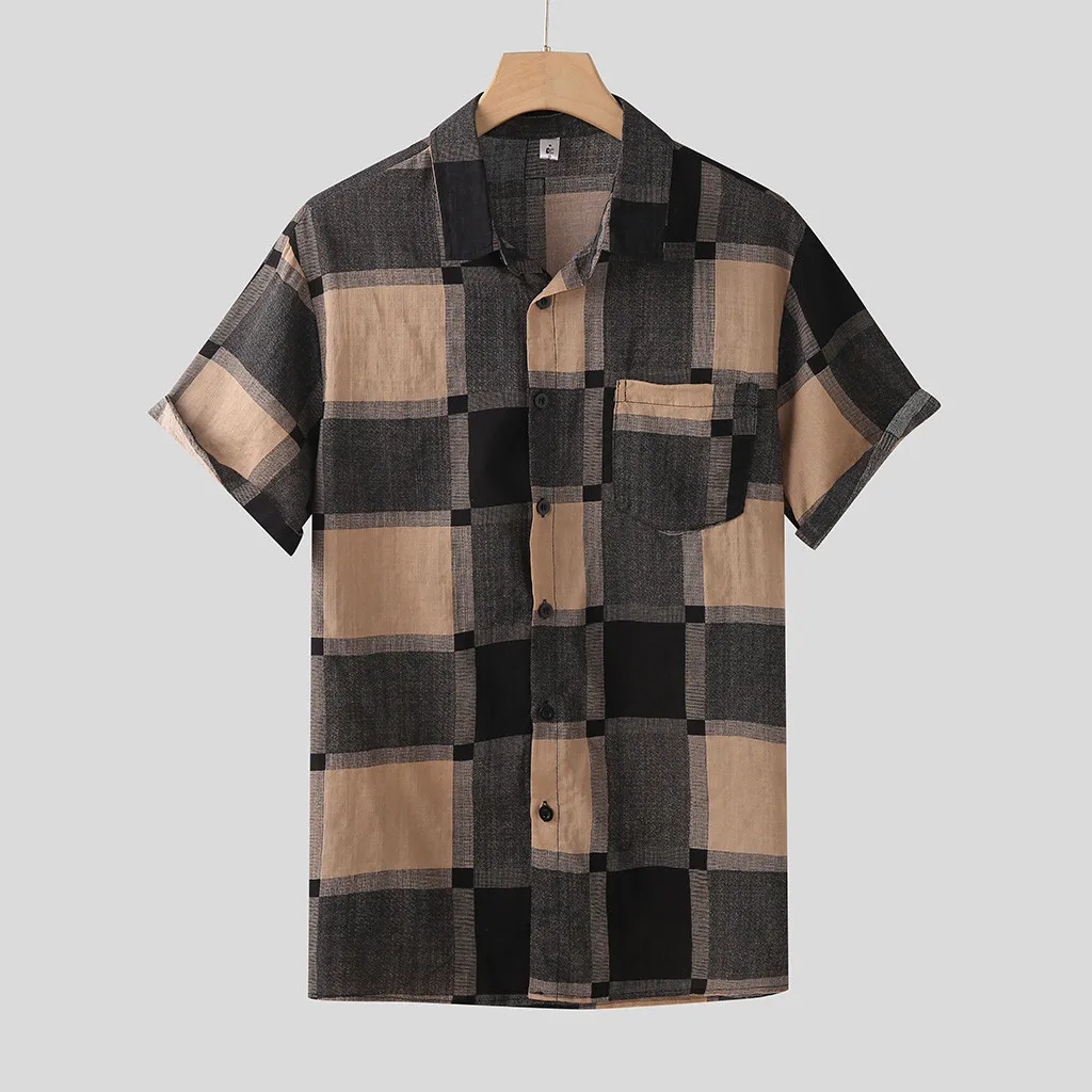 Летняя Повседневная свободная Мужская рубашка мужские клетчатые рубашки с