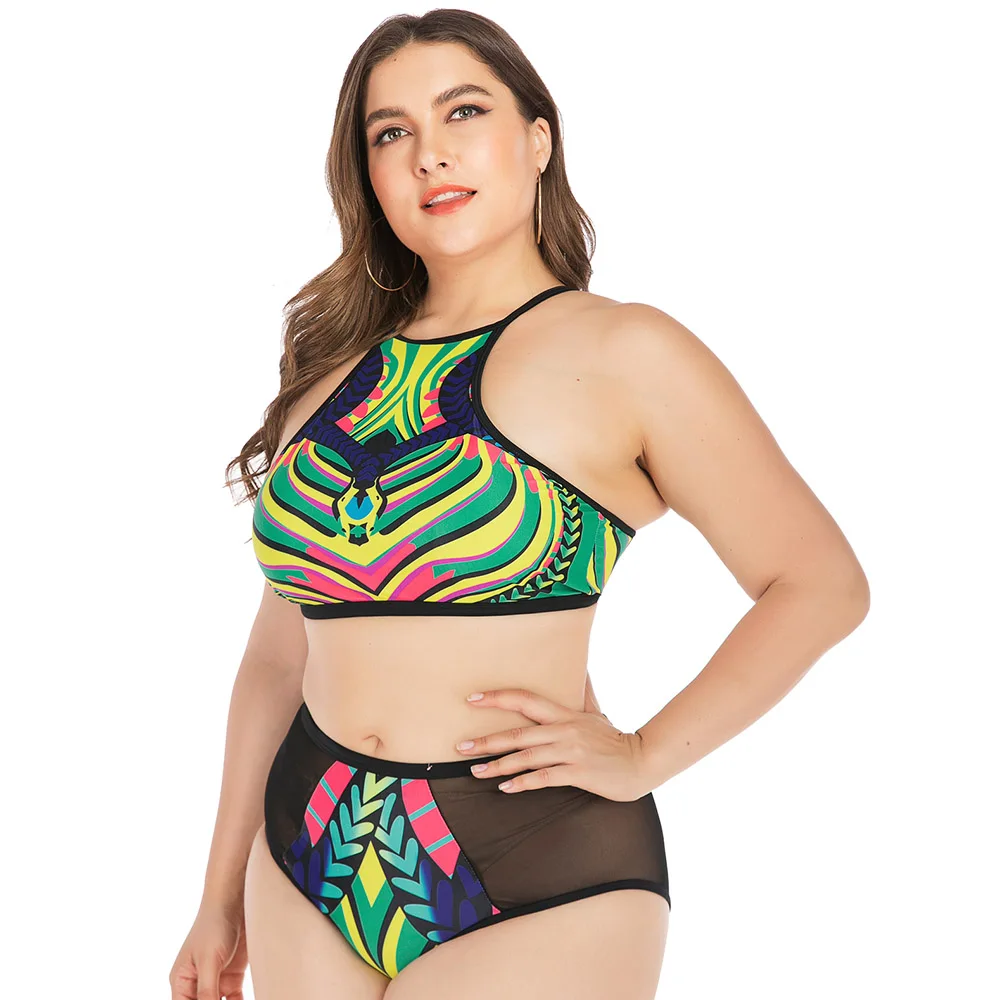 Комплект бикини с высокой горловиной купальник на молнии сзади вырезами