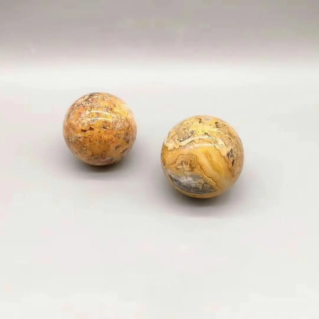

5A+ Beautiful Crazy Agate Ball Natural Yellow Mineral Ball Healing Placement Stone Crafts Mineral Home Decoration Rock Gift 1pcs