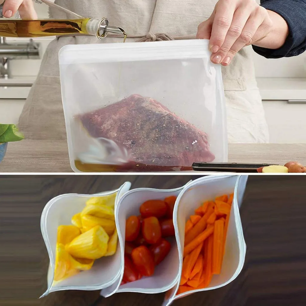 Силиконовая сумка для хранения еды, многоразовая морозильная камера, сумка на молнии с герметичным верхом, коробка для завтрака с фруктами, кухонный Органайзер d